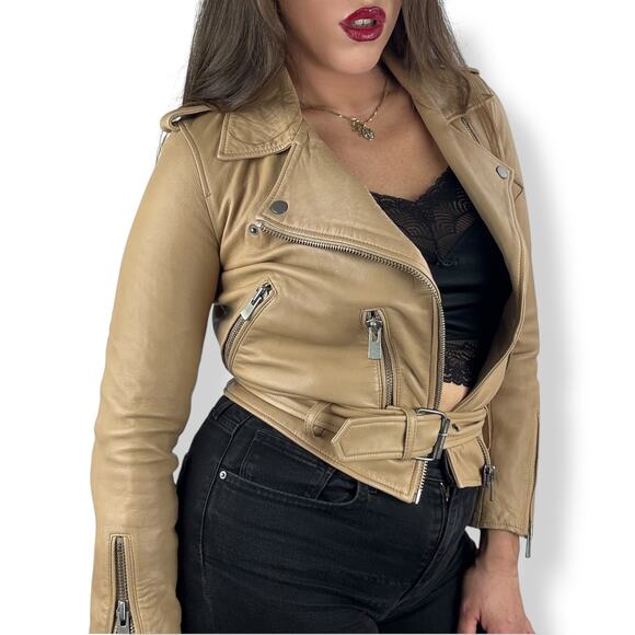 L.P.C Linea Pelle Collection tan lamb leather motorcycle jacket fitted - Picture 12 of 16